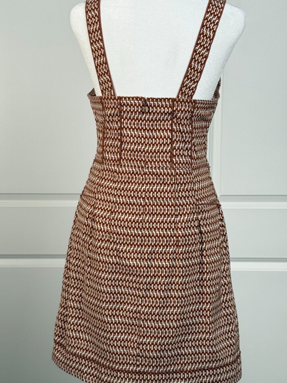 ANTHROPOLOGIE Squareneck Slim Mini Dress, Brown/White Pattern Women's Size 10 - Picture 6 of 9